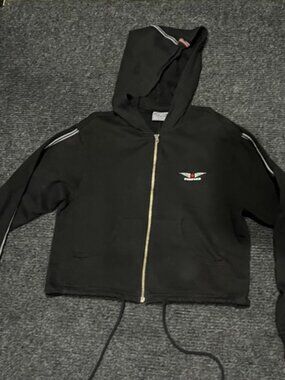 VINTAGE Y2K Hard Tail Forever Cropped Zip Up Hoodie Black OSFA